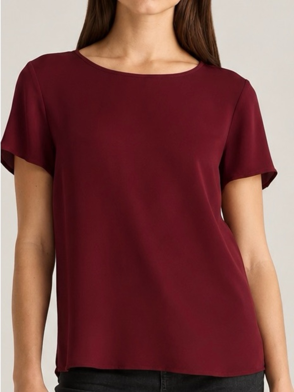 Quince Washable Stretch Silk Tee • L • Burgundy Wine • 90% Silk